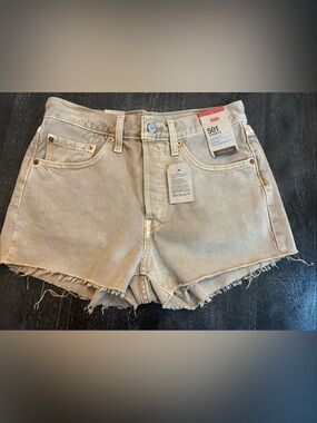 Levi's 501 Raw Hem Beige Denim Shorts